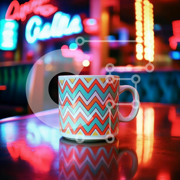 Intra Συλλεκτικό Ξύλινο Παζλ Plywood  4mm - Πολύχρωμη κούπα ζιγκ-ζαγκ με φώτα νέον Σε Ξύλινο Κουτί - Διαστάσεις: 10x10 cm – 25 κομμάτια