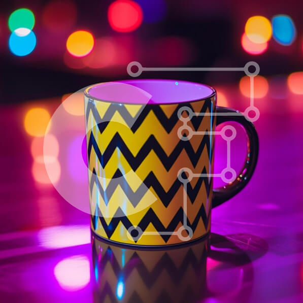 Intra Συλλεκτικό Ξύλινο Παζλ Plywood  4mm - Πολύχρωμη κούπα ζιγκ-ζαγκ με φώτα Bokeh Σε Ξύλινο Κουτί - Διαστάσεις: 10x10 cm – 25 κομμάτια
