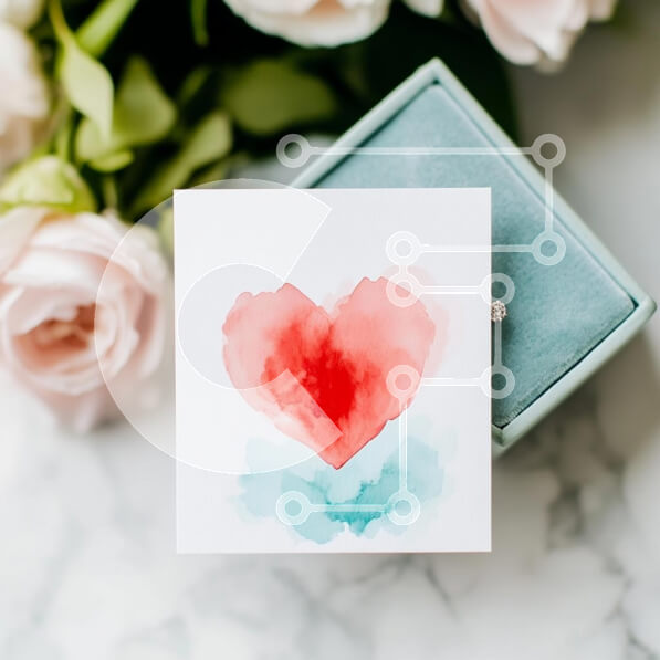 Intra Συλλεκτικό Ξύλινο Παζλ Plywood  4mm - Ακουαρέλα καρδιά εικονογράφηση με τριαντάφυλλα Σε Ξύλινο Κουτί - Διαστάσεις Puzzle: 10x10 cm – 25 κομμάτια