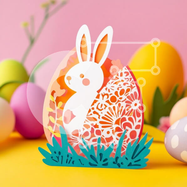 Intra Συλλεκτικό Ξύλινο Παζλ Plywood  4mm - Πασχαλινό λαγουδάκι σε διακοσμητικό αυγό με πολύχρωμα αυγά Σε Ξύλινο Κουτί - Διαστάσεις: 10x10 cm – 25 κομμάτια