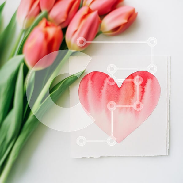 Intra Συλλεκτικό Ξύλινο Παζλ Plywood  4mm - Ροζ τουλίπες και ακουαρέλα καρδιά Σε Ξύλινο Κουτί - Διαστάσεις Puzzle: 10x10 cm – 25 κομμάτια