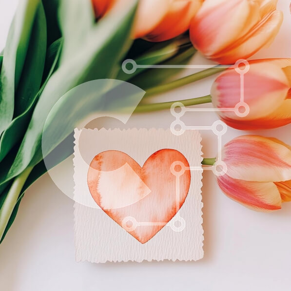 Intra Συλλεκτικό Ξύλινο Παζλ Plywood  4mm - Ακουαρέλα καρδιά με ροζ τουλίπες Σε Ξύλινο Κουτί - Διαστάσεις Puzzle: 10x10 cm – 25 κομμάτια