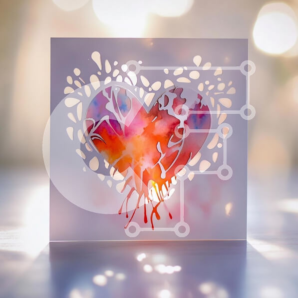 Intra Συλλεκτικό Ξύλινο Παζλ Plywood  4mm - Καλλιτεχνική καρδιά κάρτα με φόντο ακουαρέλα Σε Ξύλινο Κουτί - Διαστάσεις Puzzle: 10x10 cm – 25 κομμάτια