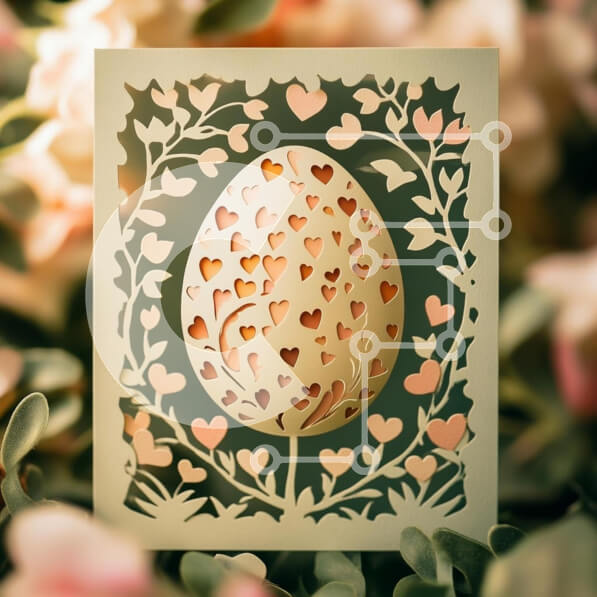 Intra Συλλεκτικό Ξύλινο Παζλ Plywood  4mm - Περίπλοκο σχέδιο αυγών σε χαρτί με καρδιές Σε Ξύλινο Κουτί - Διαστάσεις: 10x10 cm – 25 κομμάτια