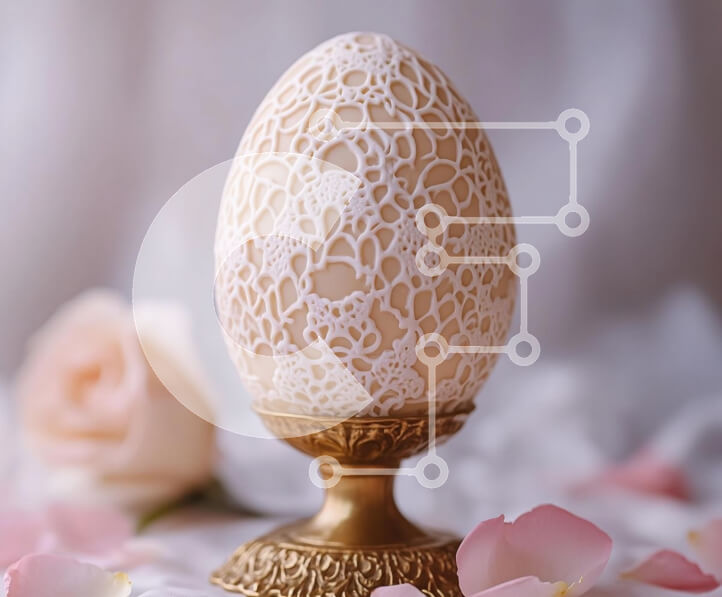 Intra Συλλεκτικό Ξύλινο Παζλ Plywood  4mm - Περίπλοκη Δαντελένια διακόσμηση αυγών σε χρυσό σταντ Σε Ξύλινο Κουτί - Διαστάσεις Puzzle: 10x10 cm – 25 κομμάτια