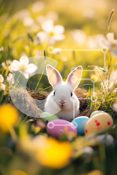 Σετ των 2 Intra Συλλεκτικό Ξύλινο Παζλ Plywood  4mm - Αξιολάτρευτο κουνέλι με πασχαλινά αυγά σε ανοιξιάτικο σκηνικό Σε Ξύλινο Κουτί - Διαστάσεις: 10x10 cm – 25 κομμάτια