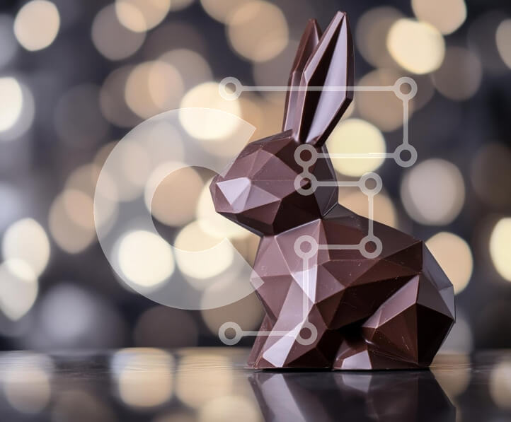 Σετ των 2 Intra Συλλεκτικό Ξύλινο Παζλ Plywood  4mm - Σοκολατένιο κουνέλι σε ανακλαστική επιφάνεια με φόντο Bokeh Σε Ξύλινο Κουτί - Διαστάσεις: 10x10 cm – 25 κομμάτια