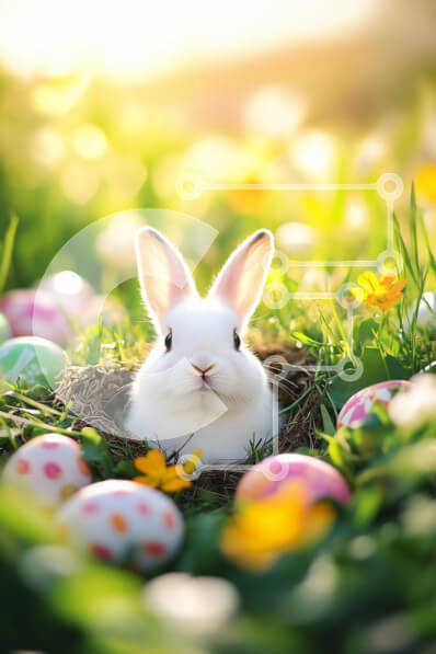 Σετ των 2 Intra Συλλεκτικό Ξύλινο Παζλ Plywood  4mm - Κουνέλι σε φωλιά που περιβάλλεται από πασχαλινά αυγά Σε Ξύλινο Κουτί - Διαστάσεις: 10x10 cm – 25 κομμάτια