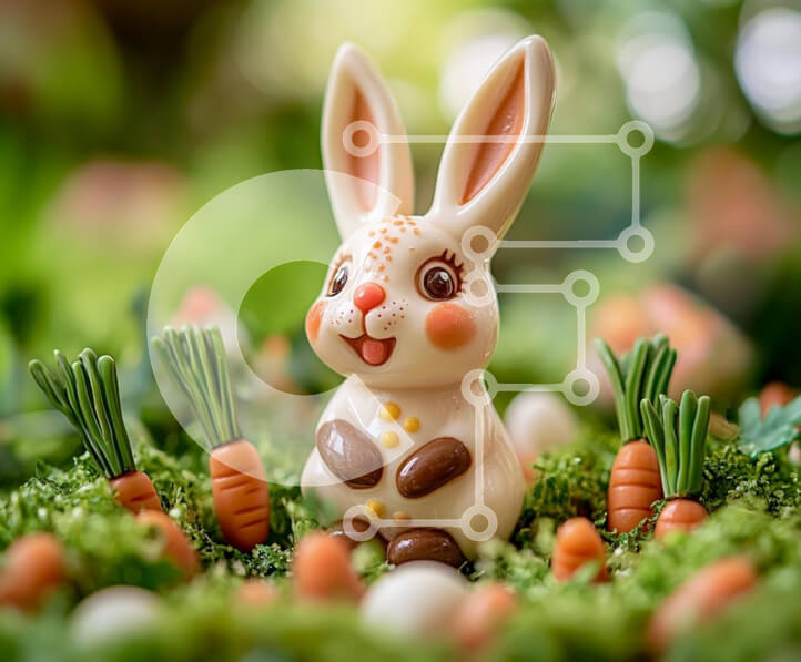 Intra Συλλεκτικό Ξύλινο Παζλ Plywood  4mm - Χαρούμενο ειδώλιο κουνελιού ανάμεσα σε καρότα Σε Ξύλινο Κουτί - Διαστάσεις Puzzle: 10x10 cm – 25 κομμάτια