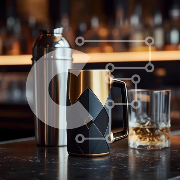 Intra Συλλεκτικό Ξύλινο Παζλ Plywood  4mm - Κομψή κούπα με γεωμετρικό σχέδιο σε πάγκο μπαρ Σε Ξύλινο Κουτί - Διαστάσεις: 10x10 cm – 25 κομμάτια