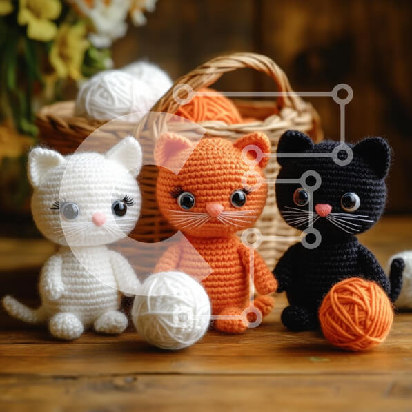 Intra Συλλεκτικό Ξύλινο Παζλ Plywood  4mm - Κροσέ κούκλες γάτας με νήματα Σε Ξύλινο Κουτί - Διαστάσεις Puzzle: 10x10 cm – 25 κομμάτια