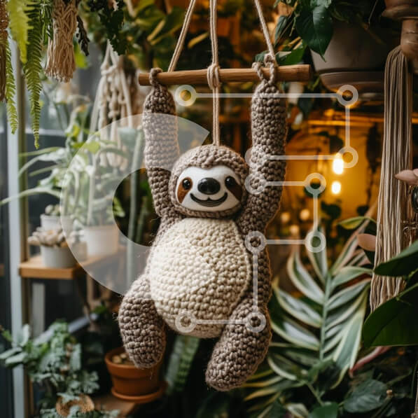 Intra Συλλεκτικό Ξύλινο Παζλ Plywood  4mm - Κροσέ νωθρότητα που κρέμεται ανάμεσα σε φυτά εσωτερικού χώρου Σε Ξύλινο Κουτί - Διαστάσεις: 10x10 cm – 25 κομμάτια