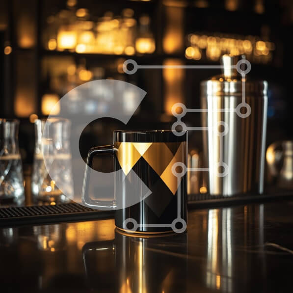 Intra Συλλεκτικό Ξύλινο Παζλ Plywood  4mm - Κομψή μαύρη και χρυσή κούπα στον πάγκο του μπαρ Σε Ξύλινο Κουτί - Διαστάσεις: 10x10 cm – 25 κομμάτια