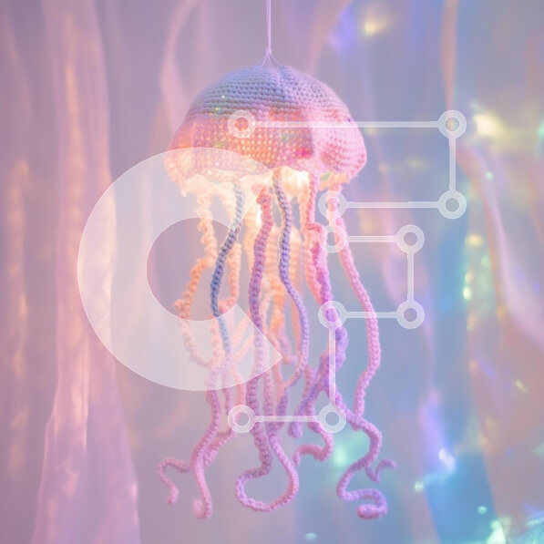 Intra Συλλεκτικό Ξύλινο Παζλ Plywood  4mm - Τέχνη με βελονάκι με μέδουσες σε πολύχρωμο φόντο Σε Ξύλινο Κουτί - Διαστάσεις Puzzle: 10x10 cm – 25 κομμάτια