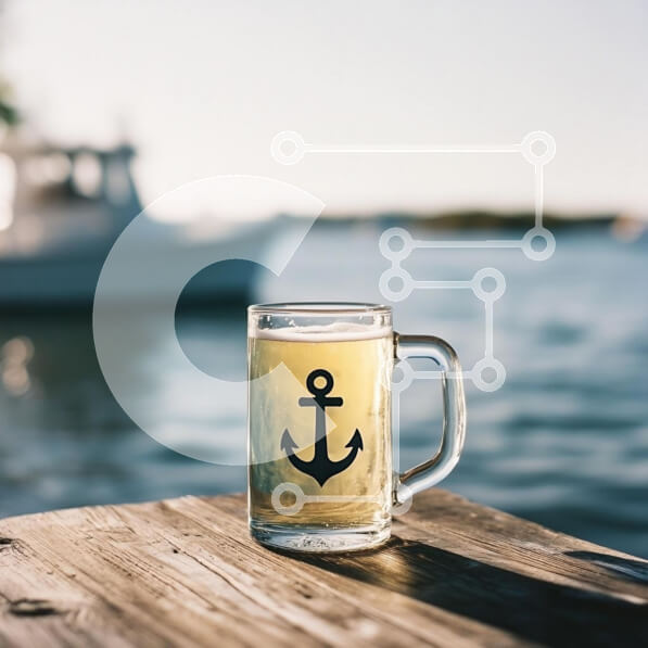 Σετ των 2 Intra Συλλεκτικό Ξύλινο Παζλ Plywood  4mm - Κούπα μπύρας με σύμβολο άγκυρας δίπλα στο νερό Σε Ξύλινο Κουτί - Διαστάσεις: 10x10 cm – 25 κομμάτια