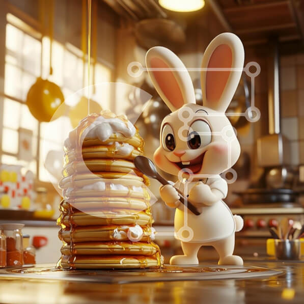 Σετ των 2 Intra Συλλεκτικό Ξύλινο Παζλ Plywood  4mm - Χαρούμενο λαγουδάκι που φτιάχνει τηγανίτες σε μια ζεστή κουζίνα Σε Ξύλινο Κουτί - Διαστάσεις: 10x10 cm – 25 κομμάτια