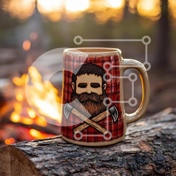 Intra Συλλεκτικό Ξύλινο Παζλ Plywood  4mm - Κεραμική Κούπα με Σχέδιο Γενειοφόρου Άνδρας και Φωτιά Σε Ξύλινο Κουτί - Διαστάσεις: 10x10 cm – 25 κομμάτια