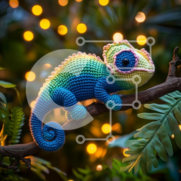 Intra Συλλεκτικό Ξύλινο Παζλ Plywood  4mm - Κροσέ χαμαιλέοντας ανάμεσα σε πλούσια πρασινάδα Σε Ξύλινο Κουτί - Διαστάσεις Puzzle: 10x10 cm – 25 κομμάτια