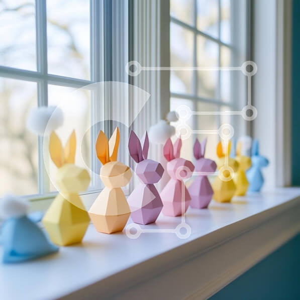 Intra Συλλεκτικό Ξύλινο Παζλ Plywood  4mm - Πολύχρωμα γεωμετρικά κουνελάκια σε ένα περβάζι Σε Ξύλινο Κουτί - Διαστάσεις: 10x10 cm – 25 κομμάτια