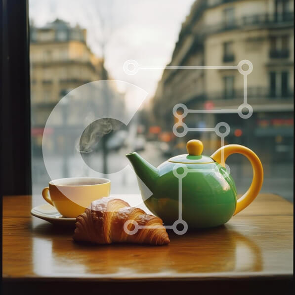 Σετ των 2 Intra Συλλεκτικό Ξύλινο Παζλ Plywood  4mm - Τσάι και κρουασάν σε ένα ζεστό καφέ Σε Ξύλινο Κουτί - Διαστάσεις: 10x10 cm – 25 κομμάτια