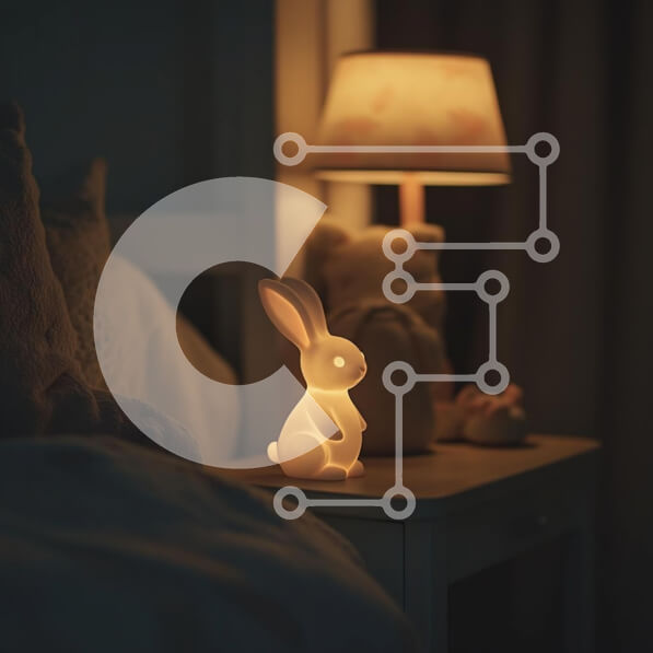 Intra Συλλεκτικό Ξύλινο Παζλ Plywood  4mm - Άνετο κομοδίνο με λάμπα κουνελιού και αρκουδάκι Σε Ξύλινο Κουτί - Διαστάσεις Puzzle: 10x10 cm – 25 κομμάτια