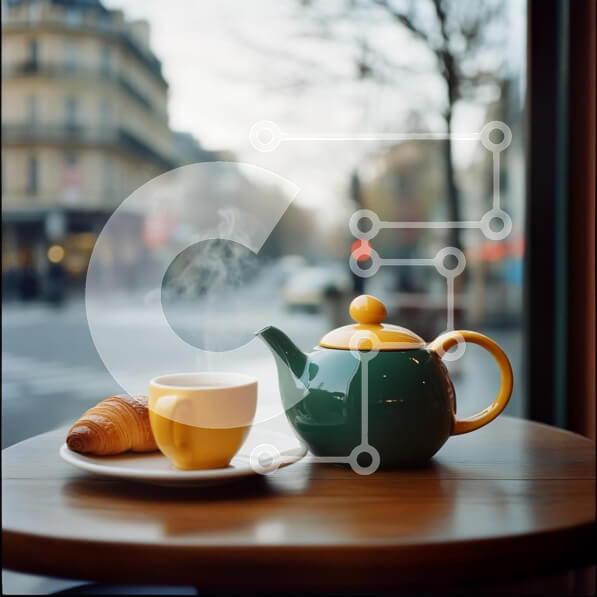 Σετ των 2 Intra Συλλεκτικό Ξύλινο Παζλ Plywood  4mm - Ζεστή σκηνή πρωινού με τσάι και κρουασάν Σε Ξύλινο Κουτί - Διαστάσεις: 10x10 cm – 25 κομμάτια