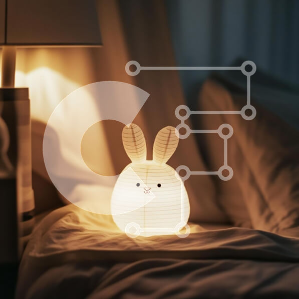 Intra Συλλεκτικό Ξύλινο Παζλ Plywood  4mm - Άνετο φωτιστικό σε σχήμα κουνελιού σε ένα υπνοδωμάτιο Σε Ξύλινο Κουτί - Διαστάσεις Puzzle: 10x10 cm – 25 κομμάτια