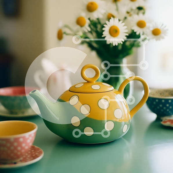 Intra Συλλεκτικό Ξύλινο Παζλ Plywood  4mm - Πολύχρωμη τσαγιέρα και floral σύνθεση στο τραπέζι Σε Ξύλινο Κουτί - Διαστάσεις: 10x10 cm – 25 κομμάτια