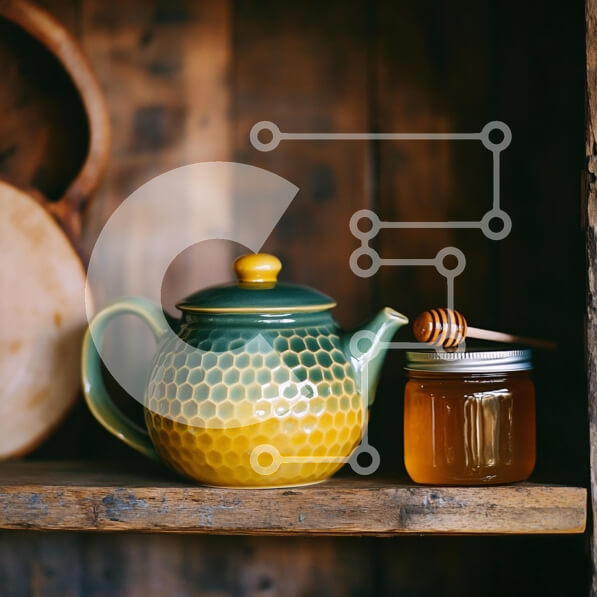 Σετ των 2 Intra Συλλεκτικό Ξύλινο Παζλ Plywood  4mm - Κεραμική τσαγιέρα και βάζο μελιού σε ξύλινο ράφι Σε Ξύλινο Κουτί - Διαστάσεις: 10x10 cm – 25 κομμάτια