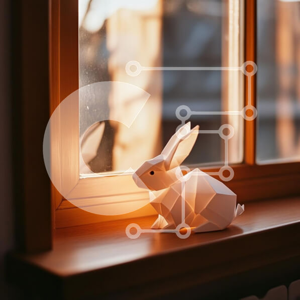 Intra Συλλεκτικό Ξύλινο Παζλ Plywood  4mm - Κουνέλι Origami σε ένα περβάζι Σε Ξύλινο Κουτί - Διαστάσεις: 10x10 cm – 25 κομμάτια