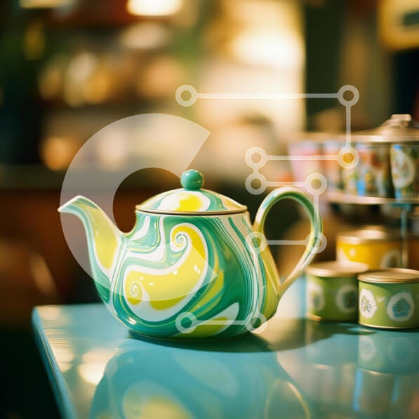 Intra Συλλεκτικό Ξύλινο Παζλ Plywood  4mm - Πολύχρωμη στροβιλιζόμενη τσαγιέρα σε τιρκουάζ επιφάνεια Σε Ξύλινο Κουτί - Διαστάσεις: 10x10 cm – 25 κομμάτια