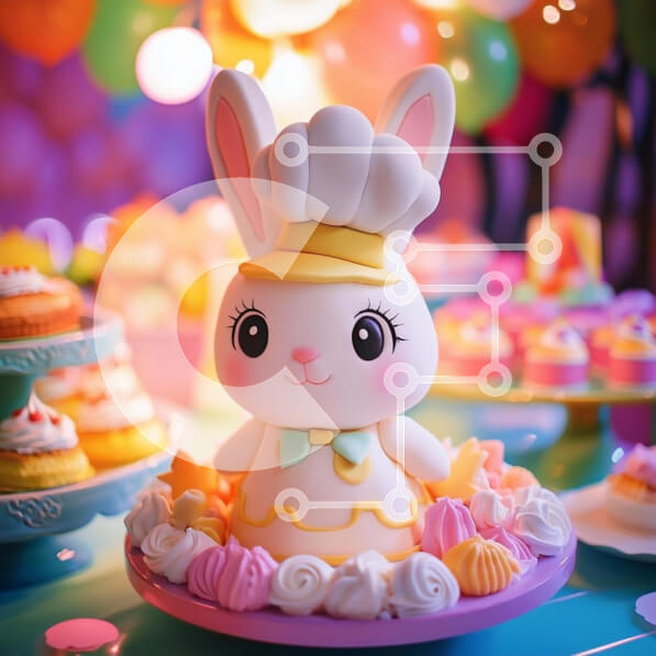 Σετ των 2 Intra Συλλεκτικό Ξύλινο Παζλ Plywood  4mm - Υπέροχο κέικ κουνελιού σεφ με πολύχρωμα επιδόρπια Σε Ξύλινο Κουτί - Διαστάσεις: 10x10 cm – 25 κομμάτια