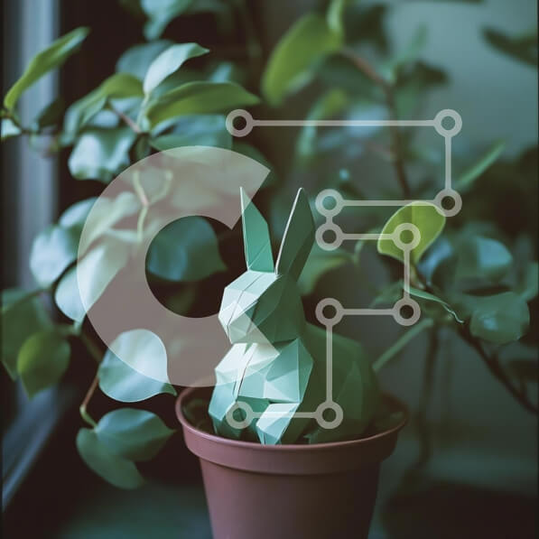 Intra Συλλεκτικό Ξύλινο Παζλ Plywood  4mm - Γεωμετρικό χάρτινο κουνέλι σε γλάστρα με πράσινα φύλλα Σε Ξύλινο Κουτί - Διαστάσεις: 10x10 cm – 25 κομμάτια