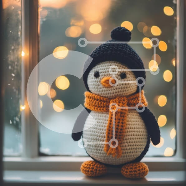 Intra Συλλεκτικό Ξύλινο Παζλ Plywood  4mm - Παιχνίδι πιγκουίνου με κροσέ με φώτα Bokeh Σε Ξύλινο Κουτί - Διαστάσεις: 10x10 cm – 25 κομμάτια