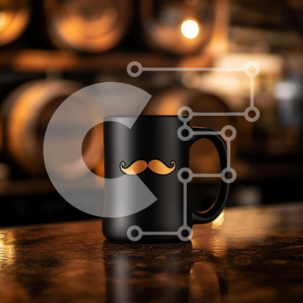 Intra Συλλεκτικό Ξύλινο Παζλ Plywood  4mm - Κομψή μαύρη κούπα με σχέδιο μουστάκι Σε Ξύλινο Κουτί - Διαστάσεις: 10x10 cm – 25 κομμάτια