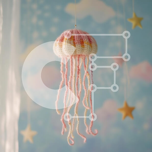 Intra Συλλεκτικό Ξύλινο Παζλ Plywood  4mm - Κροσέ Jellyfish Mobile Σε Ξύλινο Κουτί - Διαστάσεις Puzzle: 10x10 cm – 25 κομμάτια