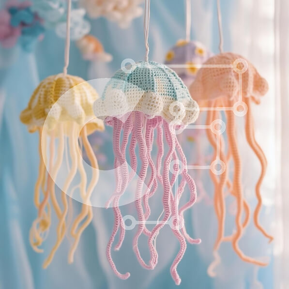 Intra Συλλεκτικό Ξύλινο Παζλ Plywood  4mm - Κροσέ μέδουσες σε παστέλ χρώματα Σε Ξύλινο Κουτί - Διαστάσεις Puzzle: 10x10 cm – 25 κομμάτια