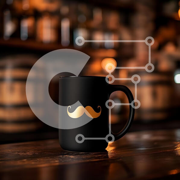 Intra Συλλεκτικό Ξύλινο Παζλ Plywood  4mm - Μαύρη κούπα καφέ με χρυσό σχέδιο μουστάκι Σε Ξύλινο Κουτί - Διαστάσεις: 10x10 cm – 25 κομμάτια