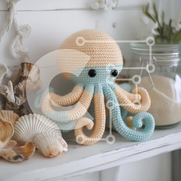 Intra Συλλεκτικό Ξύλινο Παζλ Plywood  4mm - Χταπόδι με κροσέ με κοχύλια Σε Ξύλινο Κουτί - Διαστάσεις: 10x10 cm – 25 κομμάτια