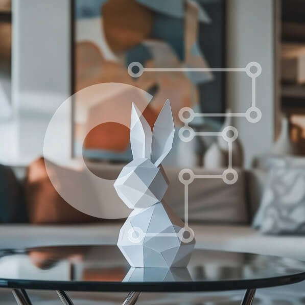 Intra Συλλεκτικό Ξύλινο Παζλ Plywood  4mm - Γεωμετρικό λευκό γλυπτό κουνελιού στο μοντέρνο σαλόνι Σε Ξύλινο Κουτί - Διαστάσεις Puzzle: 10x10 cm – 25 κομμάτια