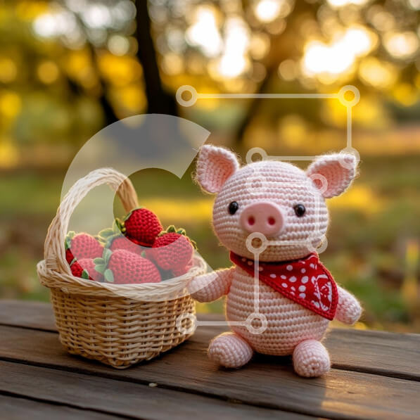 Intra Συλλεκτικό Ξύλινο Παζλ Plywood  4mm - Κροσέ γουρουνάκι με φράουλες στη φύση Σε Ξύλινο Κουτί - Διαστάσεις: 10x10 cm – 25 κομμάτια