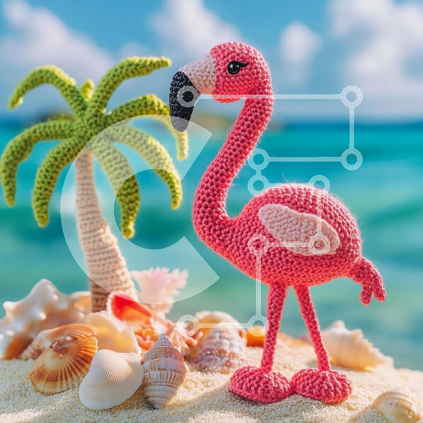 Intra Συλλεκτικό Ξύλινο Παζλ Plywood  4mm - Κροσέ φλαμίνγκο στην παραλία Σε Ξύλινο Κουτί - Διαστάσεις: 10x10 cm – 25 κομμάτια