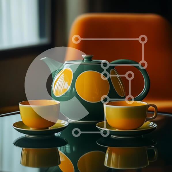 Intra Συλλεκτικό Ξύλινο Παζλ Plywood  4mm - Κομψό σετ τσαγιού σε ανακλαστικό τραπέζι Σε Ξύλινο Κουτί - Διαστάσεις Puzzle: 10x10 cm – 25 κομμάτια