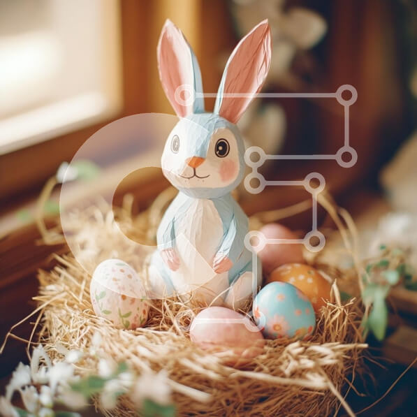 Intra Συλλεκτικό Ξύλινο Παζλ Plywood  4mm - Πασχαλινό λαγουδάκι με πολύχρωμα αυγά Σε Ξύλινο Κουτί - Διαστάσεις: 10x10 cm – 25 κομμάτια