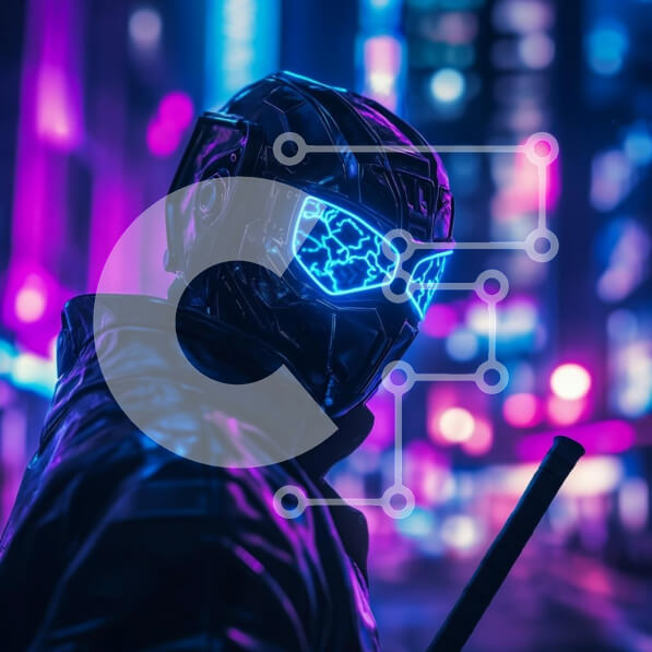 Intra Συλλεκτικό Ξύλινο Παζλ Plywood  4mm - Φουτουριστικός χαρακτήρας Cyberpunk στην πόλη Neon Σε Ξύλινο Κουτί - Διαστάσεις Puzzle: 10x10 cm – 25 κομμάτια