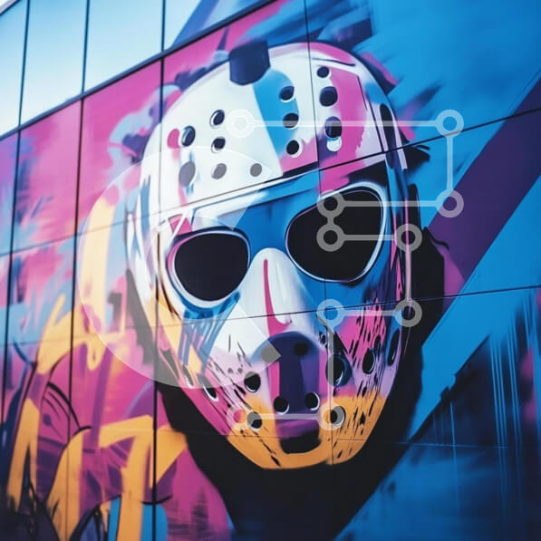 Intra Συλλεκτικό Ξύλινο Παζλ Plywood  4mm - Πολύχρωμη τοιχογραφία γκράφιτι μιας μάσκας χόκεϊ Σε Ξύλινο Κουτί - Διαστάσεις Puzzle: 10x10 cm – 25 κομμάτια