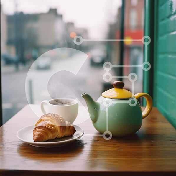 Σετ των 2 Intra Συλλεκτικό Ξύλινο Παζλ Plywood  4mm - Ζεστή σκηνή με τσάι και κρουασάν Σε Ξύλινο Κουτί - Διαστάσεις: 10x10 cm – 25 κομμάτια