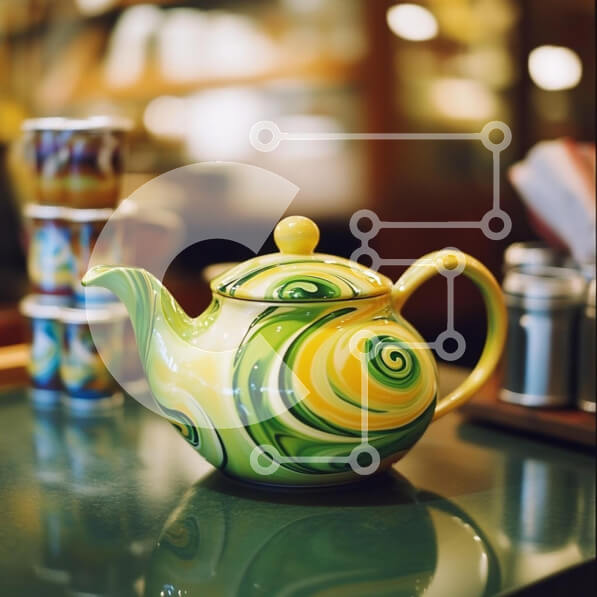 Intra Συλλεκτικό Ξύλινο Παζλ Plywood  4mm - Πολύχρωμη στροβιλιζόμενη τσαγιέρα σε ανακλαστική επιφάνεια Σε Ξύλινο Κουτί - Διαστάσεις: 10x10 cm – 25 κομμάτια