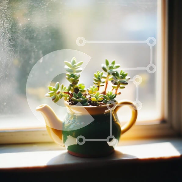 Intra Συλλεκτικό Ξύλινο Παζλ Plywood  4mm - Παχύφυτο σε τσαγιέρα στο Windowsill Σε Ξύλινο Κουτί - Διαστάσεις: 10x10 cm – 25 κομμάτια