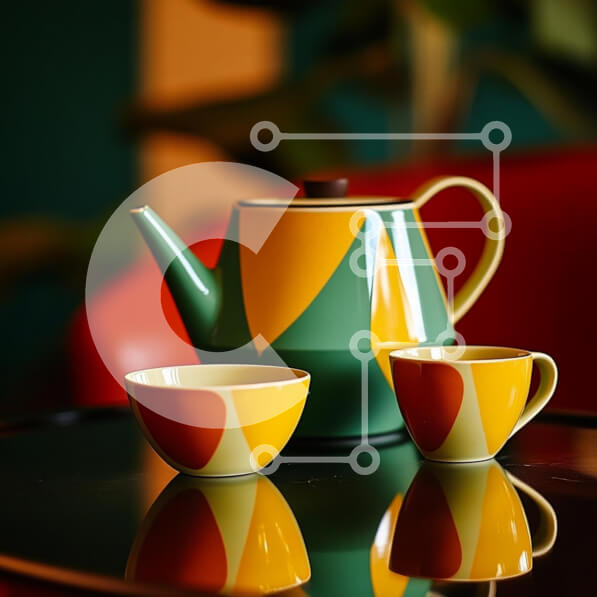 Intra Συλλεκτικό Ξύλινο Παζλ Plywood  4mm - Πολύχρωμο σετ τσαγιού σε ανακλαστικό τραπέζι Σε Ξύλινο Κουτί - Διαστάσεις Puzzle: 10x10 cm – 25 κομμάτια